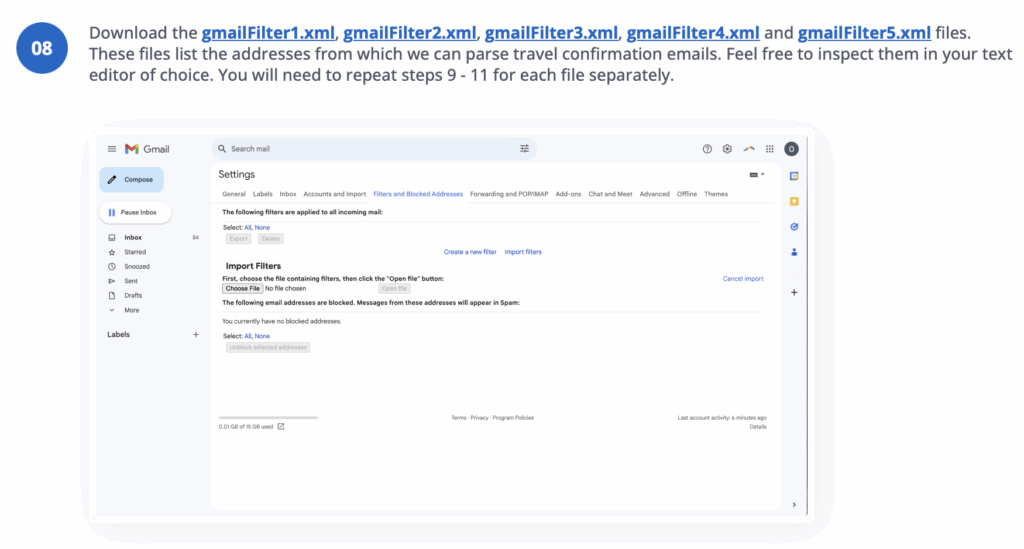 GMail user settings.